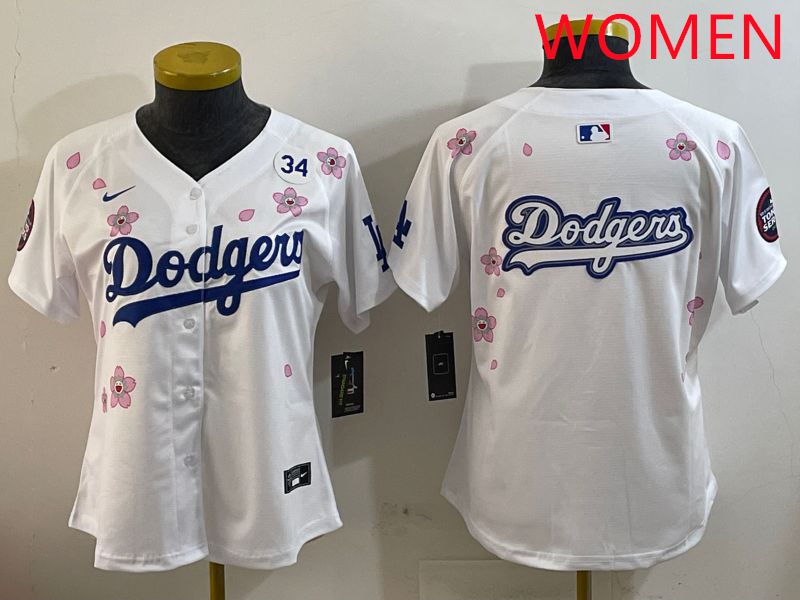 Women Los Angeles Dodgers Blank White Sakura Edition 2025 Nike MLB Jersey style 17->women mlb jersey->Women Jersey